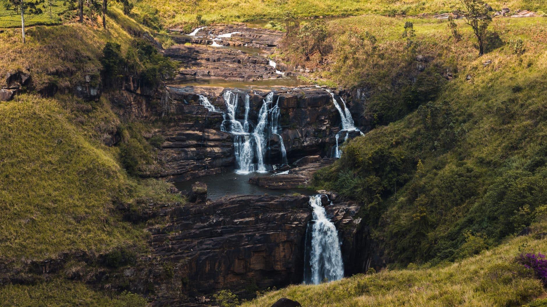 Waterfalls tumbling through the hills around Ella