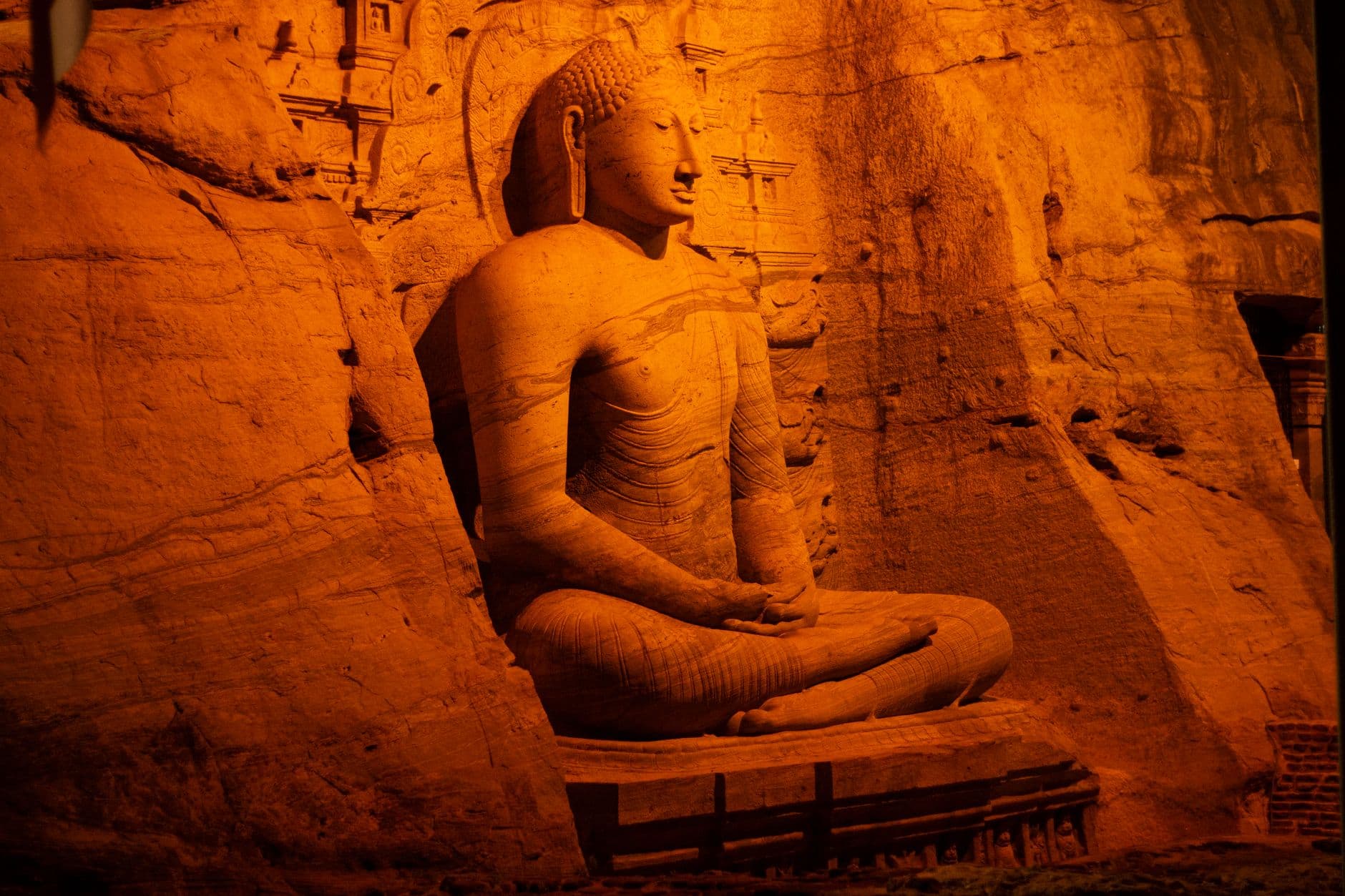 The great seated Buddha of Gal Vihara, cut from living granite