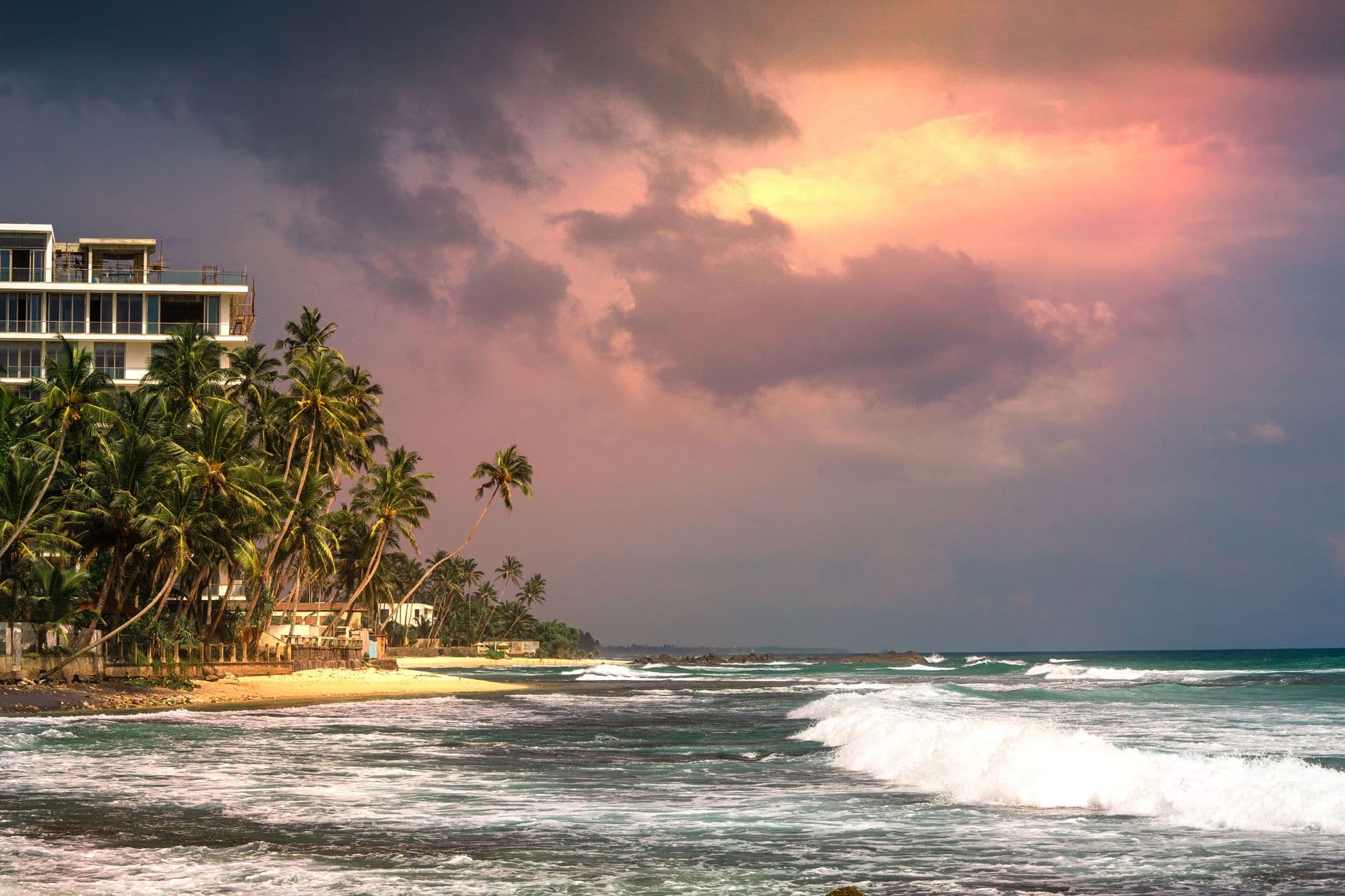 Palm-fringed golden beach on Sri Lanka's south coast
